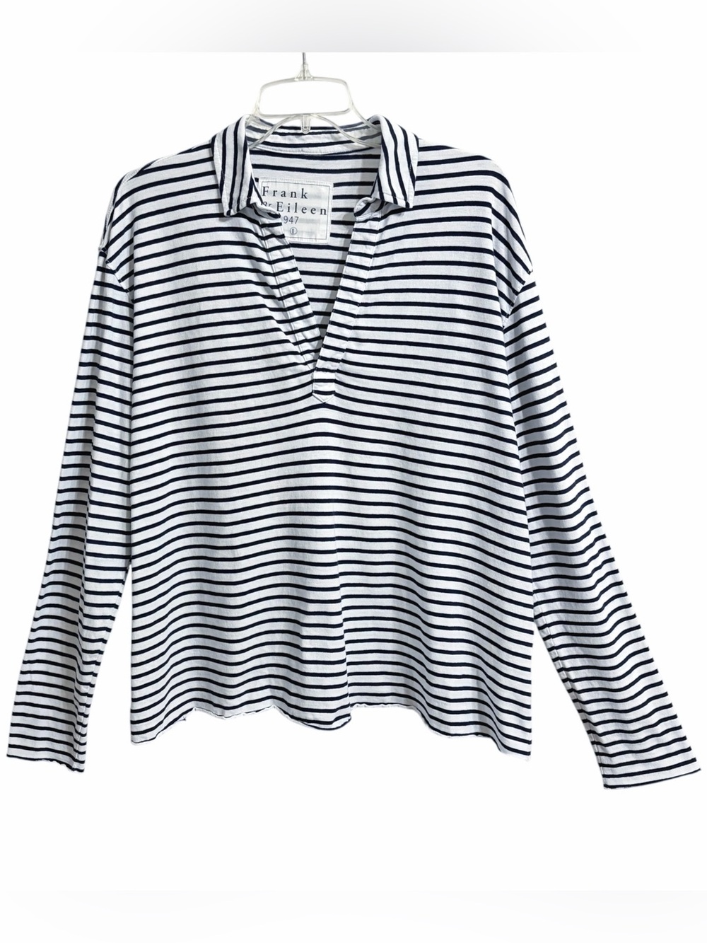 Frank & Eileen Striped Patrick Preppy Popover Tee Womens L Blue White Nautical
